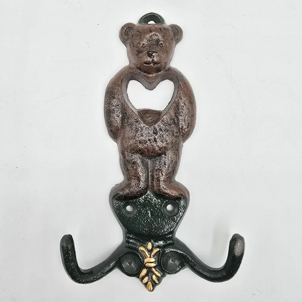 Vintage Cast Iron Teddy Bear‎ with Heart Wall Coat Hook Hanger 6